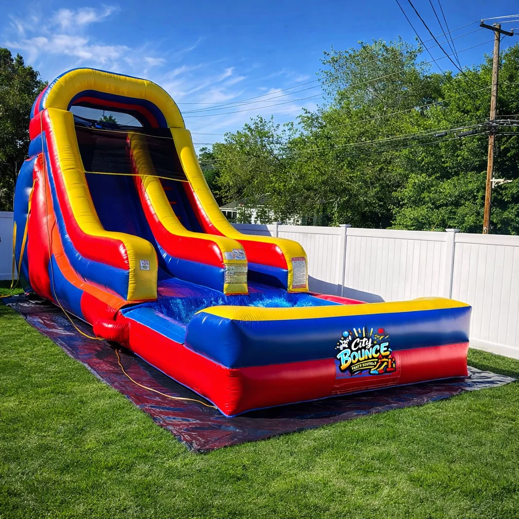 Red & Blue Power Slide - City Bounce Party Rentals