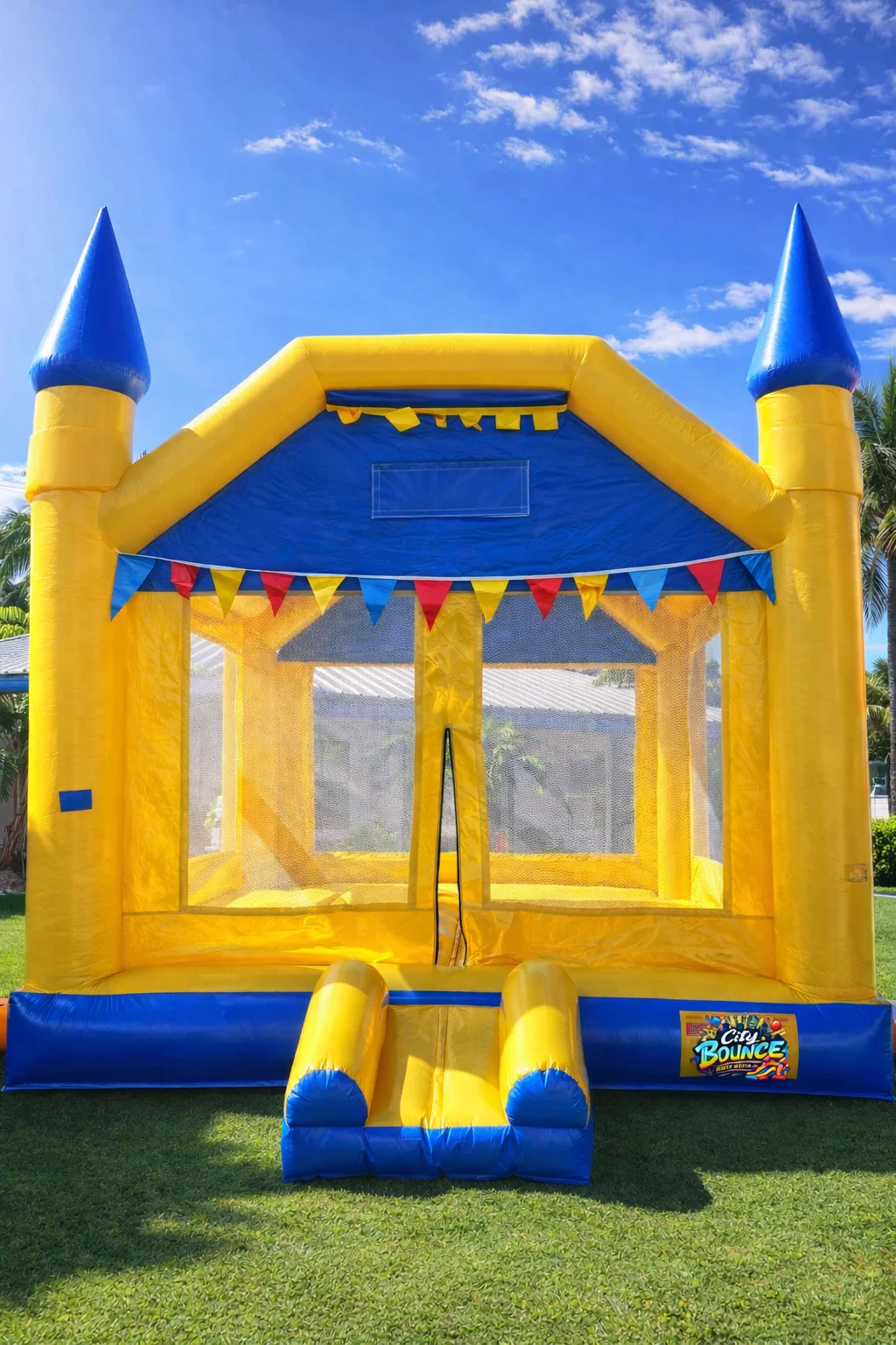 Yellow & Blue Castle Bouncer - City Bounce Party Rentals